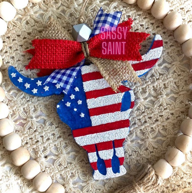 American Flag Bull Skull Car Freshener