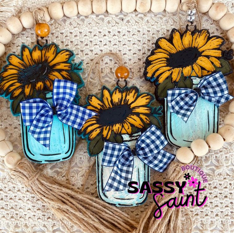 Sunflower Mason Jar Car Freshener