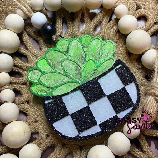 Checkered Succulent Plant Car Freshener