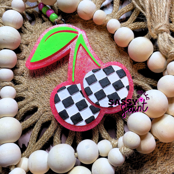 Checkered Print Cherries Car Freshener