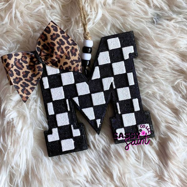 Checkered Varsity Letter Car Freshener