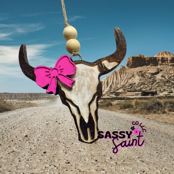 Bull Skull With A Bow Car Freshener