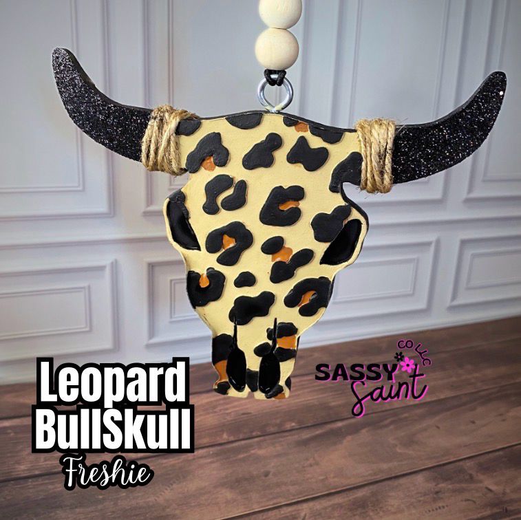 Leopard Print Bull Skull Car Freshener