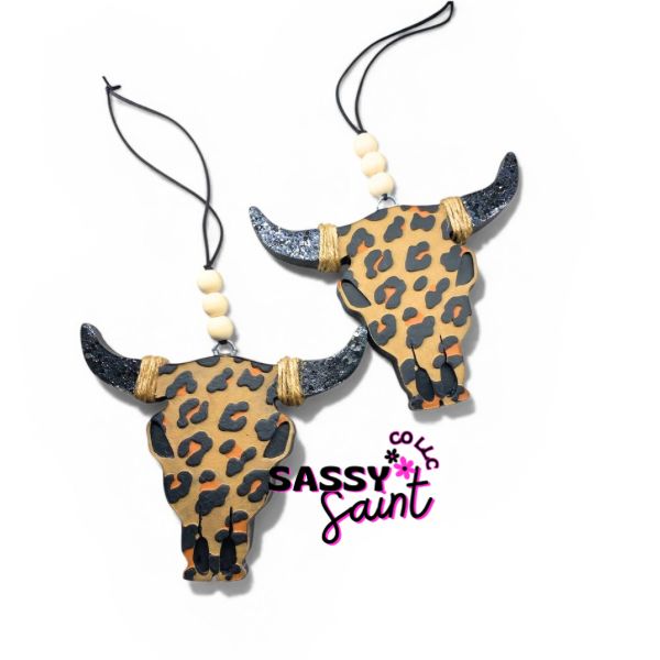 Leopard Print Bull Skull Car Freshener
