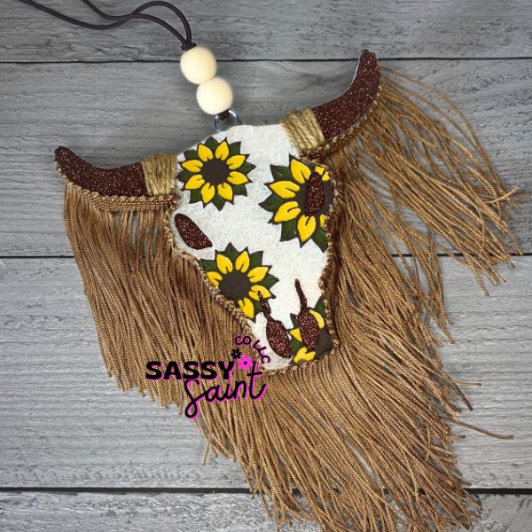 Sweetest Of The Sunflowers Bull Skull Car Freshener