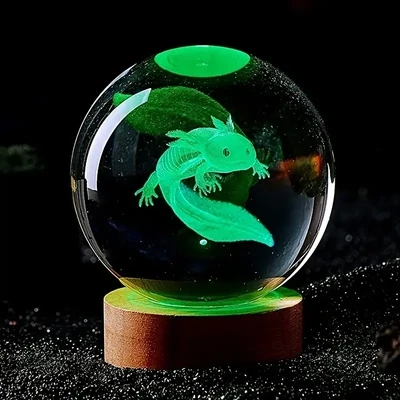 3D Axolotl Lazer Engraved Crystal Ball Multi-Colored Lamp
