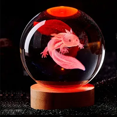 3D Axolotl Lazer Engraved Crystal Ball Multi-Colored Lamp