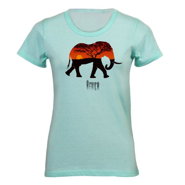 Elephant Sunset Ladies Fitted T-Shirt