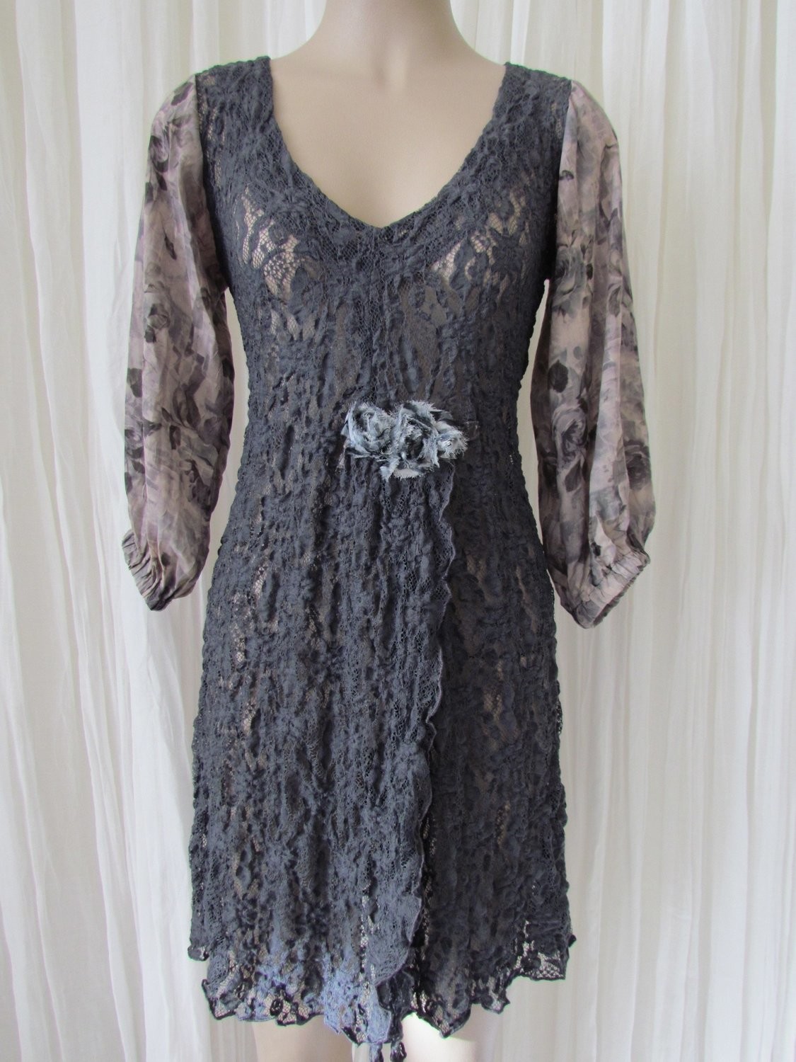 Grey Lace Floral Top