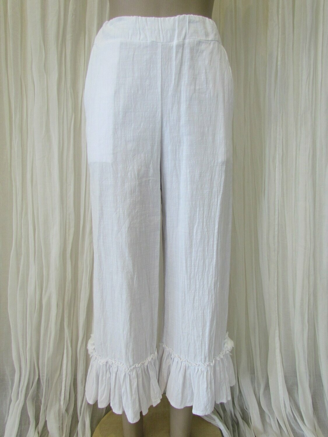 White Frill Cotton Pants