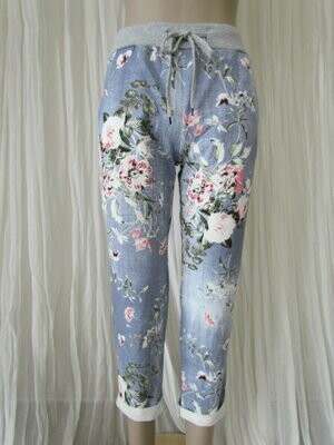 Light Blue Floral Rose Pants