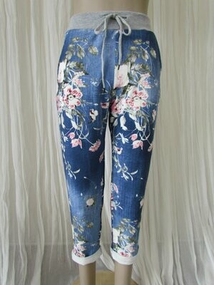 Dark Blue Floral Rose Pants