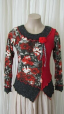 Red Floral Wool Mix Top