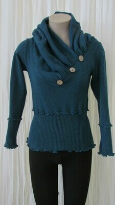 Teal Wool Top with Wrap Collar