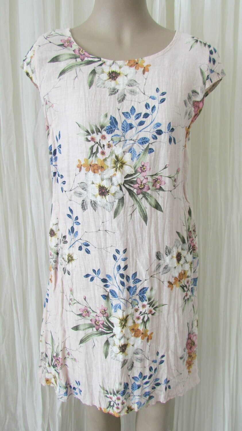 Pink Linen Floral Dress