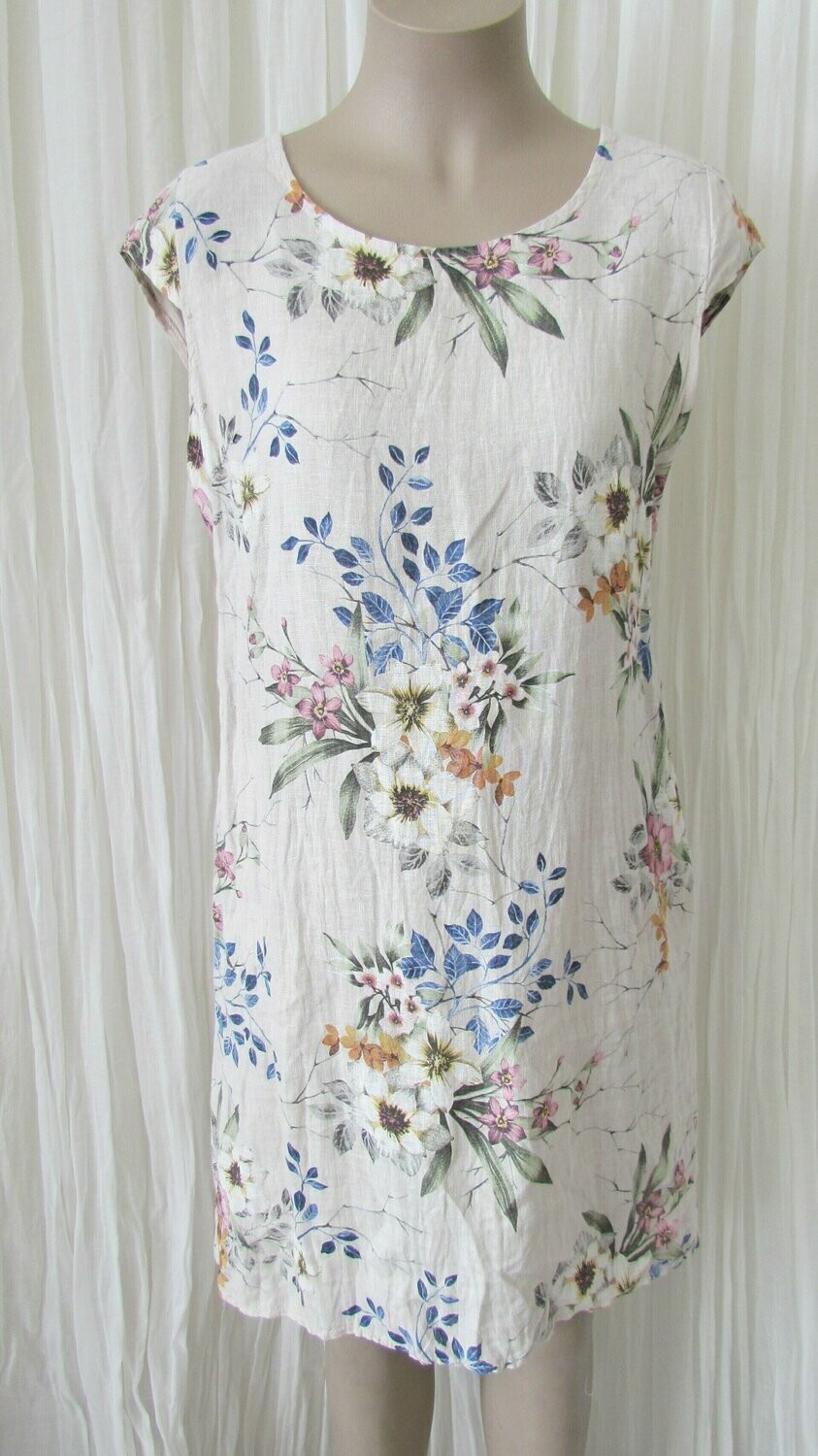 Beige Floral Linen Dress