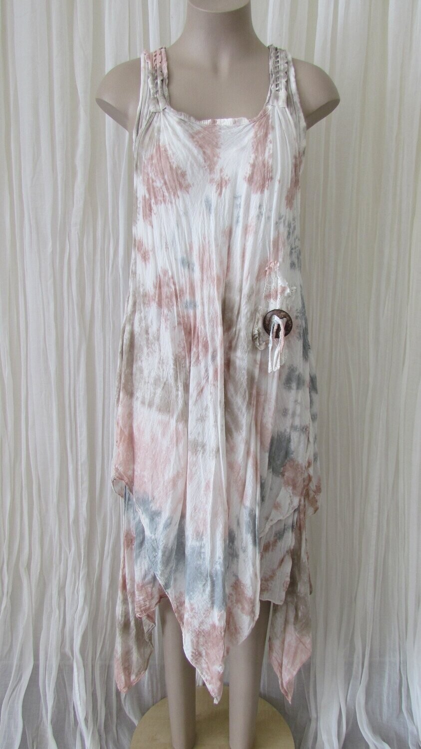 Blush Sleeveless Tie Dye Print Cotton Dress