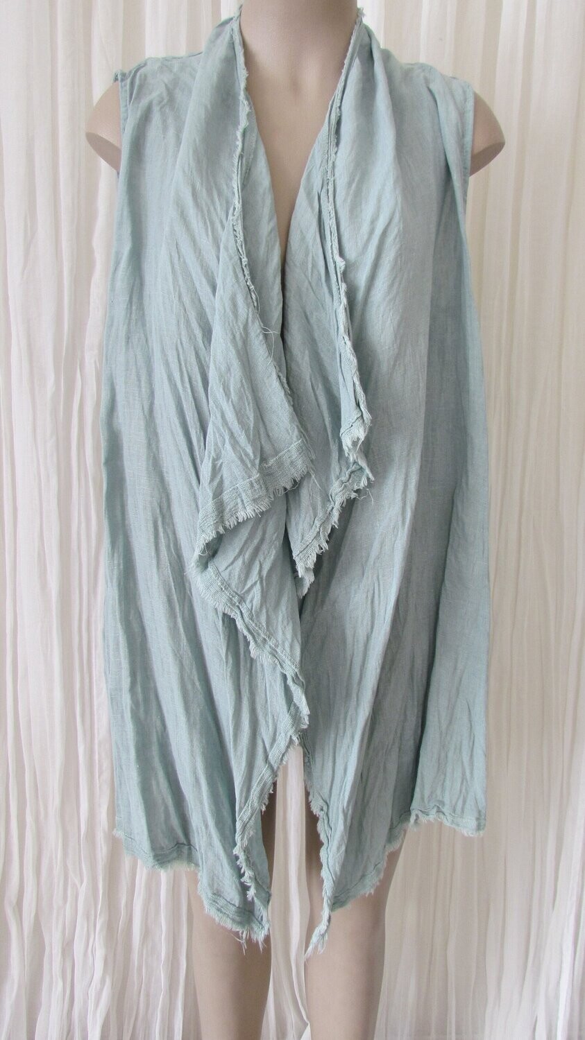 Ocean Blue Sleeveless Linen Jacket