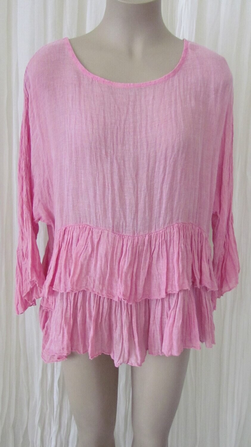 Fuchsia Linen Vintage Wash Peplum Top