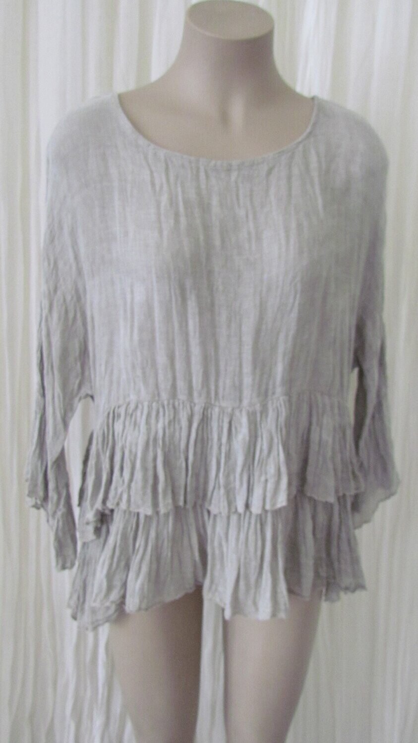 Beige Linen Vintage Wash Peplum Top