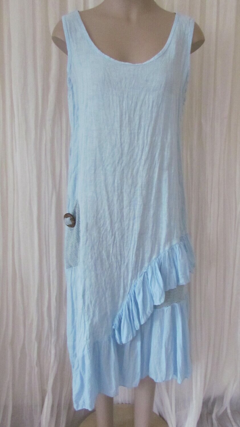 Sky Blue Sleeveless Linen Dress