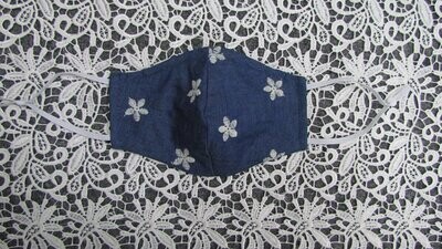 Blue White Embroided Daisy Mask
