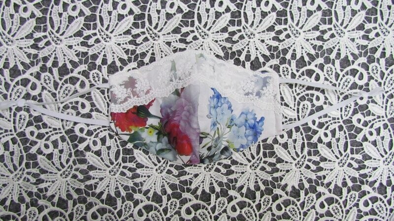 Floral Mask with Lace Top Trim