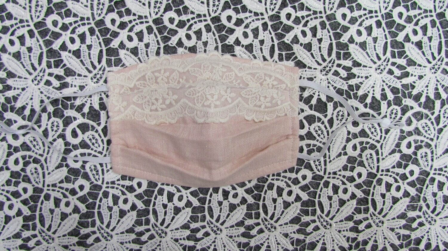 Blush Linen Mask with Lace Trim