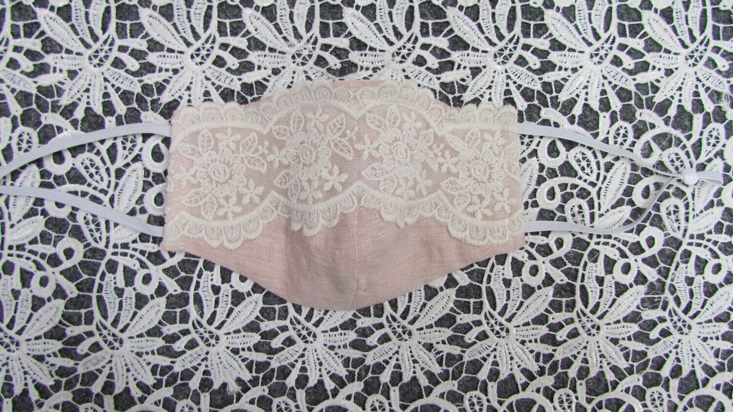 Blush Linen Mask with Lace Trim