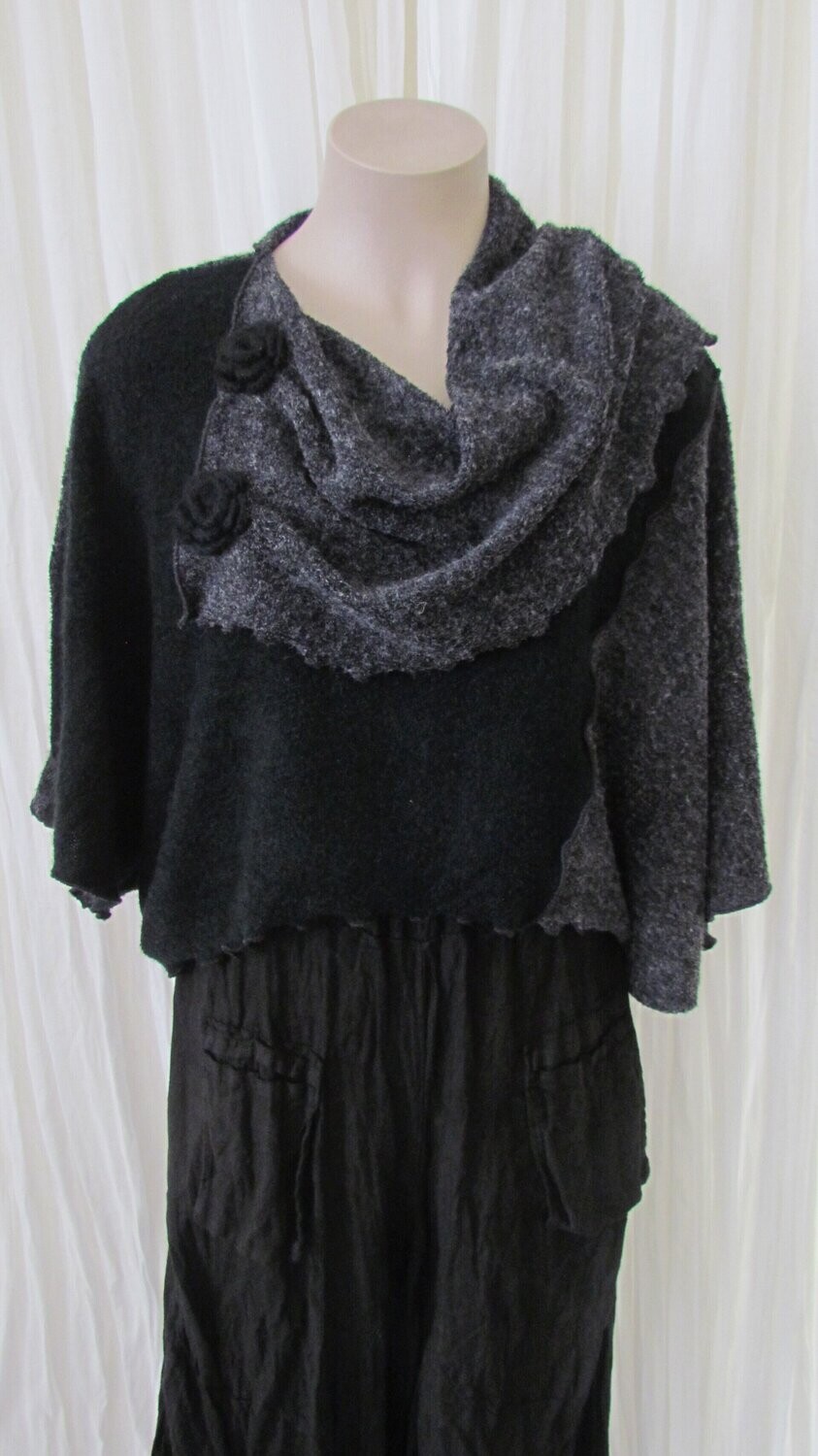 Charcoal Black Angora Cape