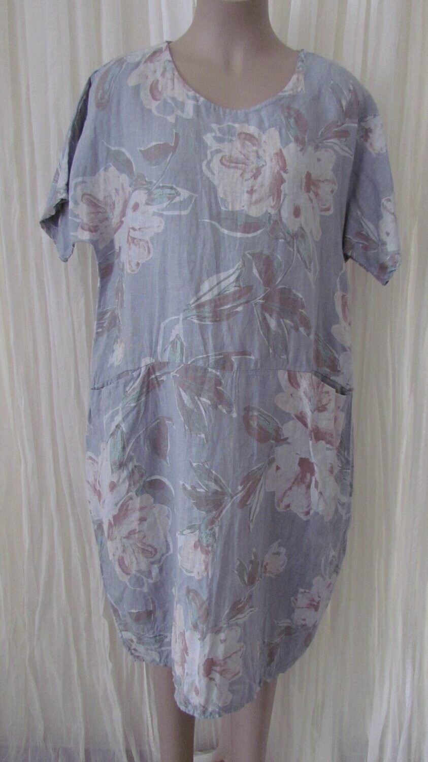 Silver Linen Floral Dress