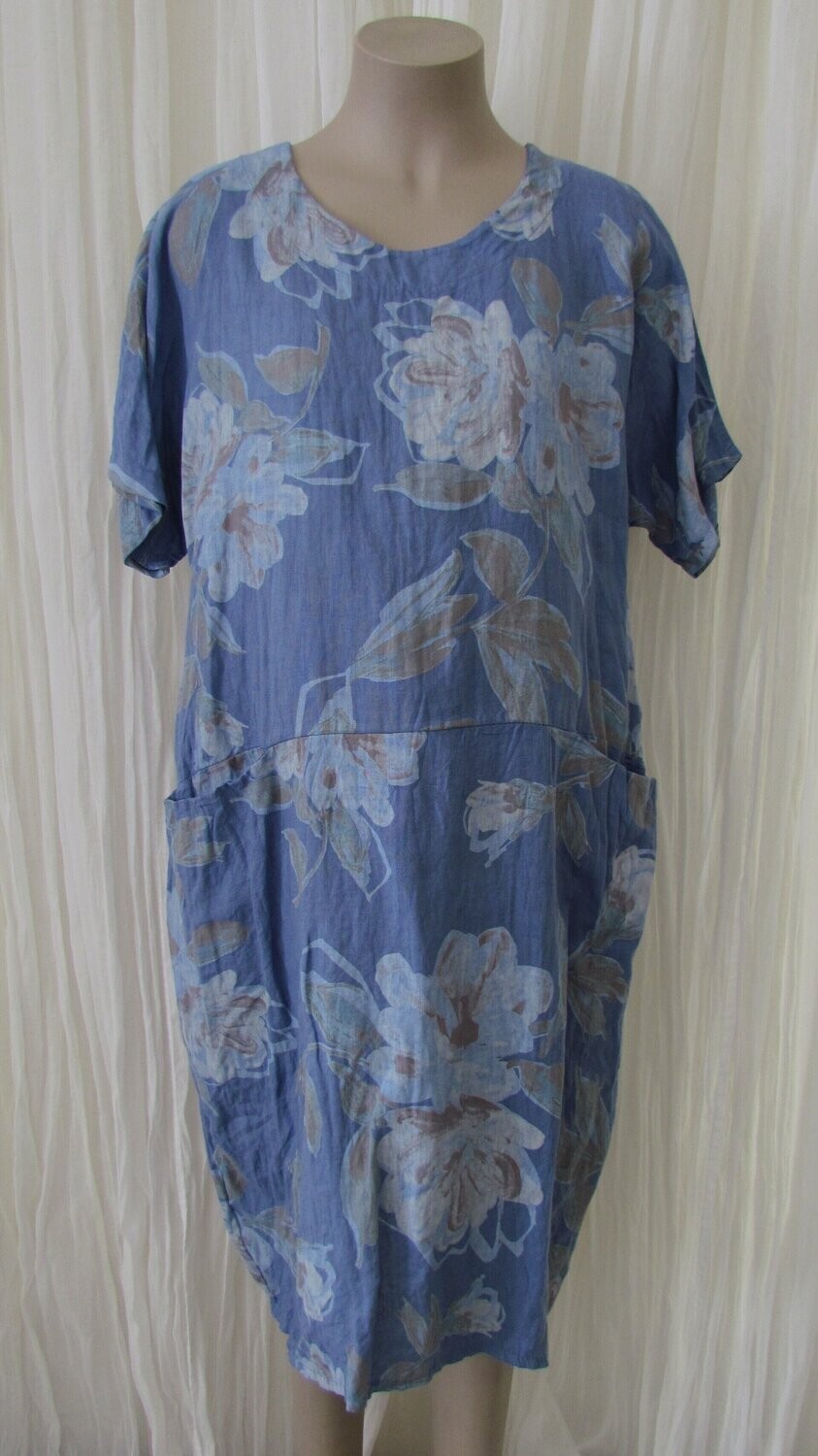 Denim Linen Floral Dress