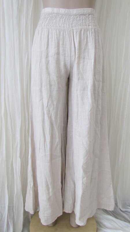 Beige Linen Wide Leg Pant