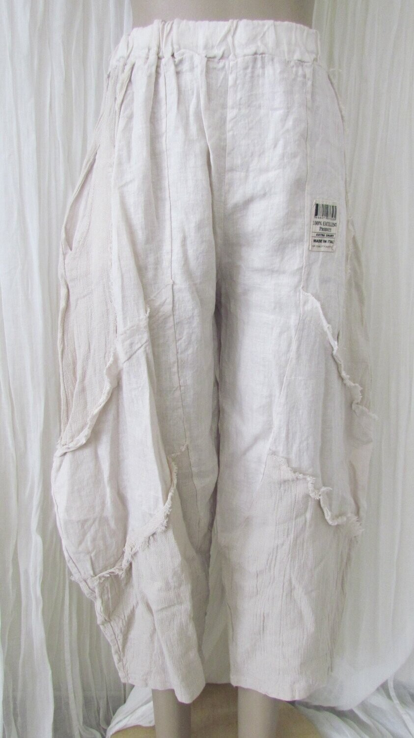 Beige Raw Edge Patch Linen Pants