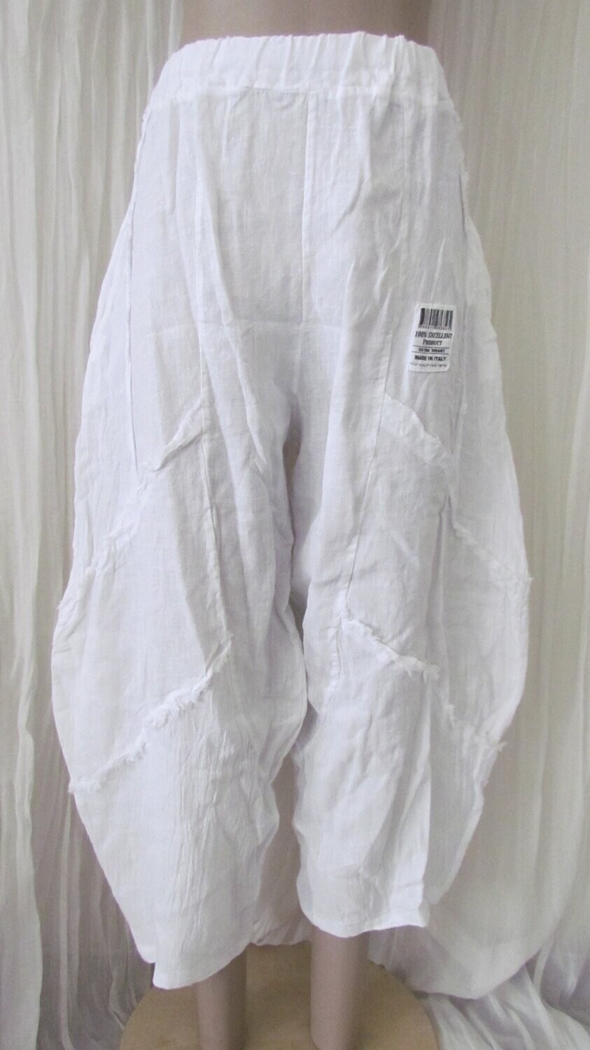 White Raw Edge Patch Linen Pant