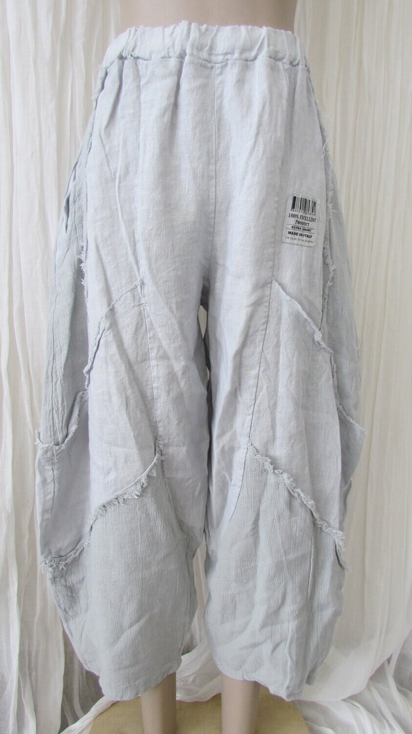 Silver Raw Edge Patch Linen Pant