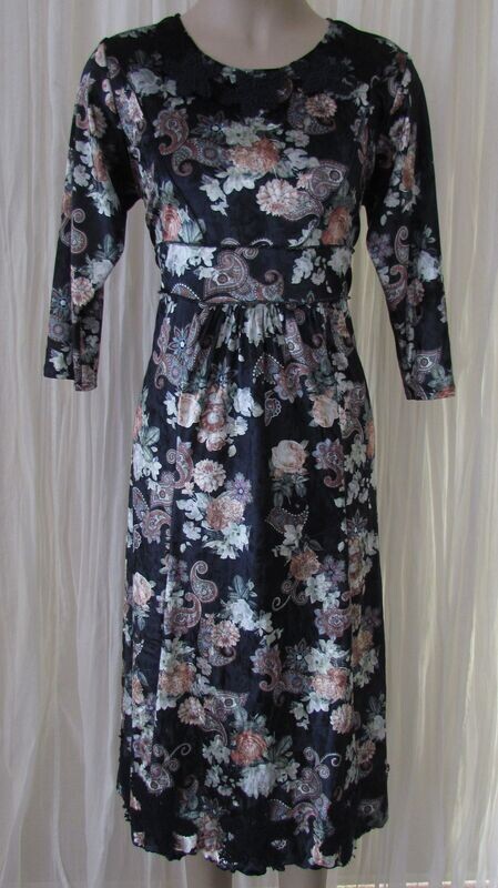 Navy Paisley Stretch Velvet Dress