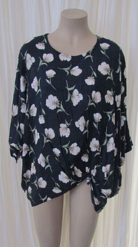 Navy Floral Knot Top