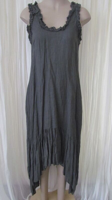 Charcoal Linen Frill Sleeveless Dress