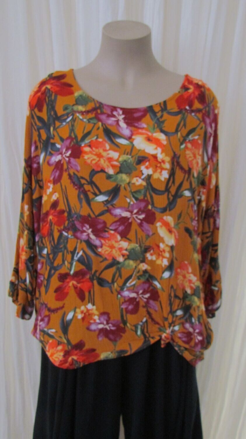 Mustard Floral Knot Top