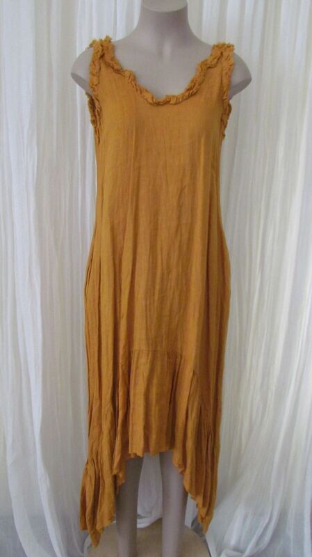 Mustard Linen Frill Sleeveless Dress