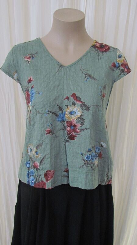 Green Floral Linen Top