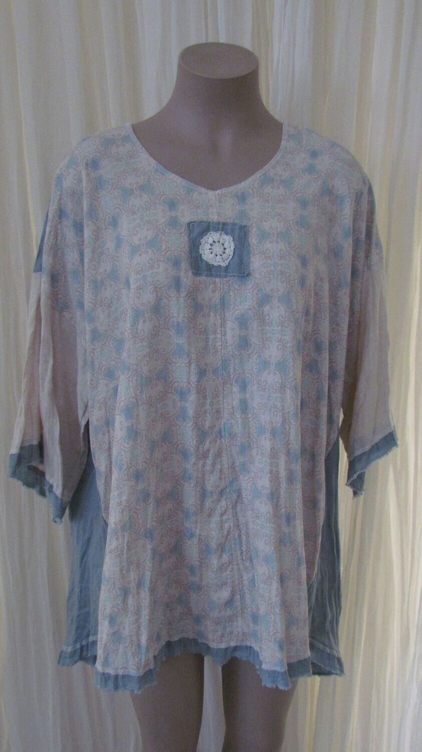 Blue Mix Linen Hi Lo Top