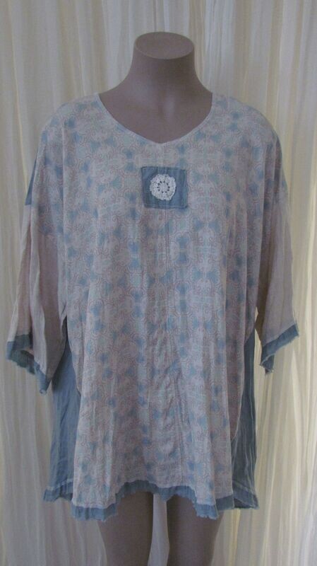 Blue Mix Linen Hi Lo Top
