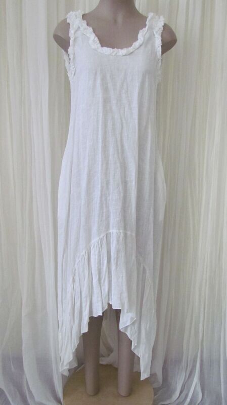 White Linen Frill Sleeveless Dress