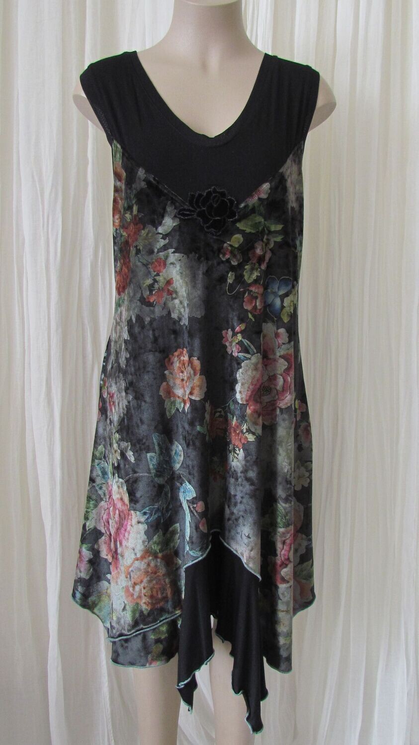 Velvet Floral Stretch Tunic Dress