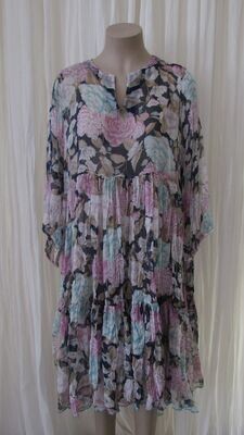 Navy Pink Floral Layered Tired Dress
