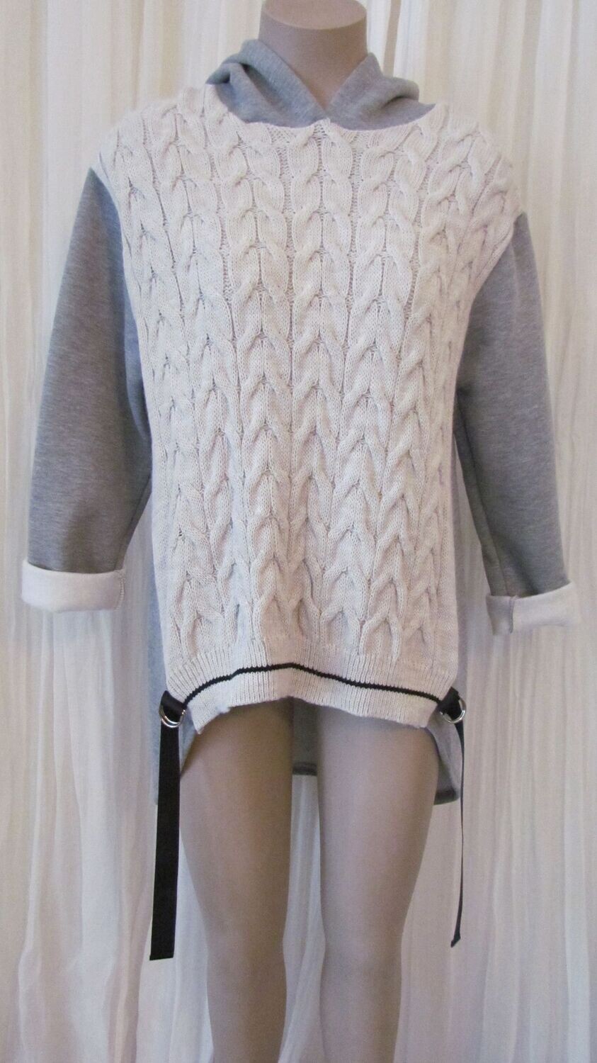 Silver Cable Knit Hooded Sweater