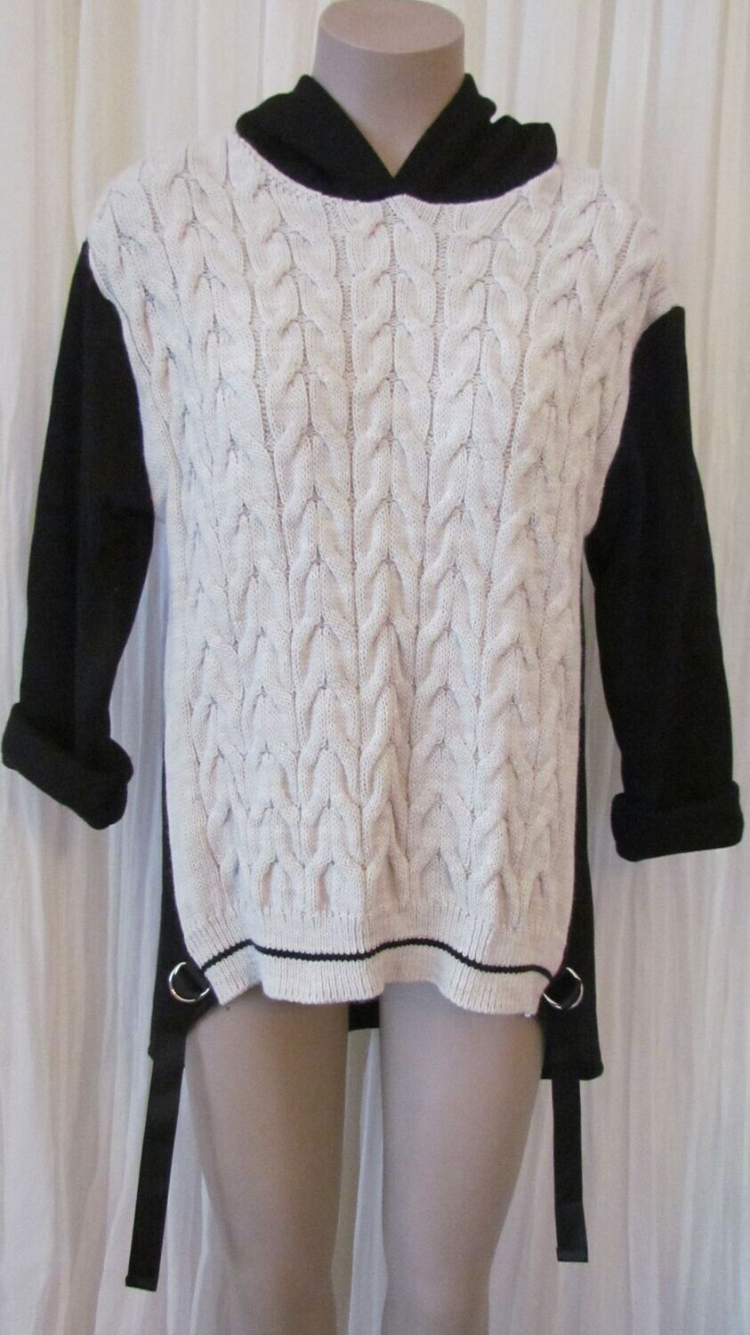 Black Cable Knit Hooded Sweater
