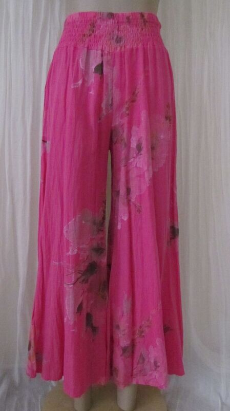 Fuchsia Linen Floral Wide Leg Pants